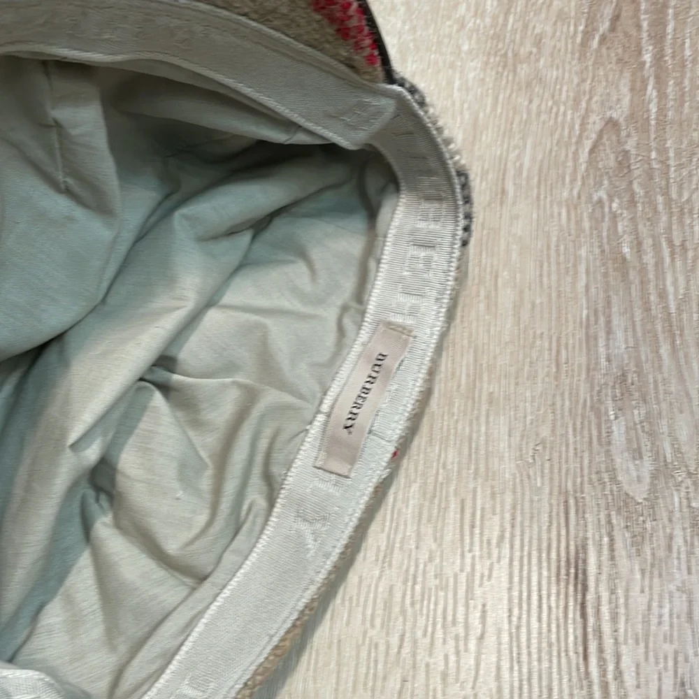 Burberry Beige Black and Red Check Wool Newsboy Cap